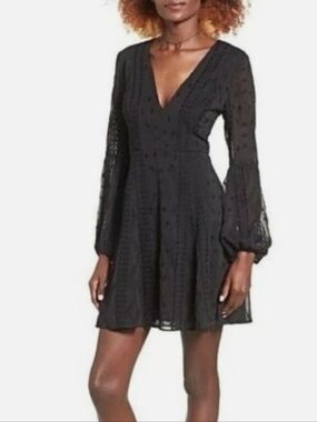 ASTR the Label Black V-Neck Embroidered Dress ■ Size M